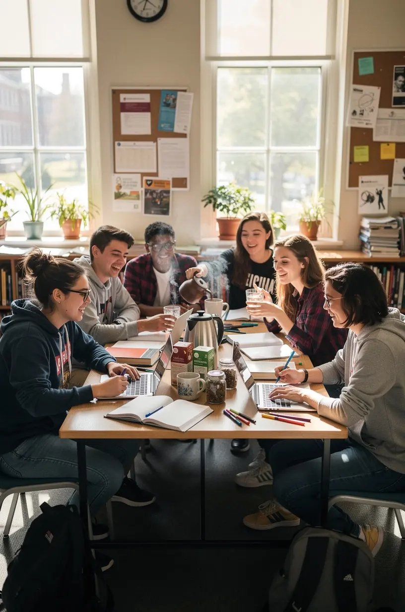 Žmogaus ranka, laikančia arbatos puodelį prie lango žiūrint į saulėlydį.