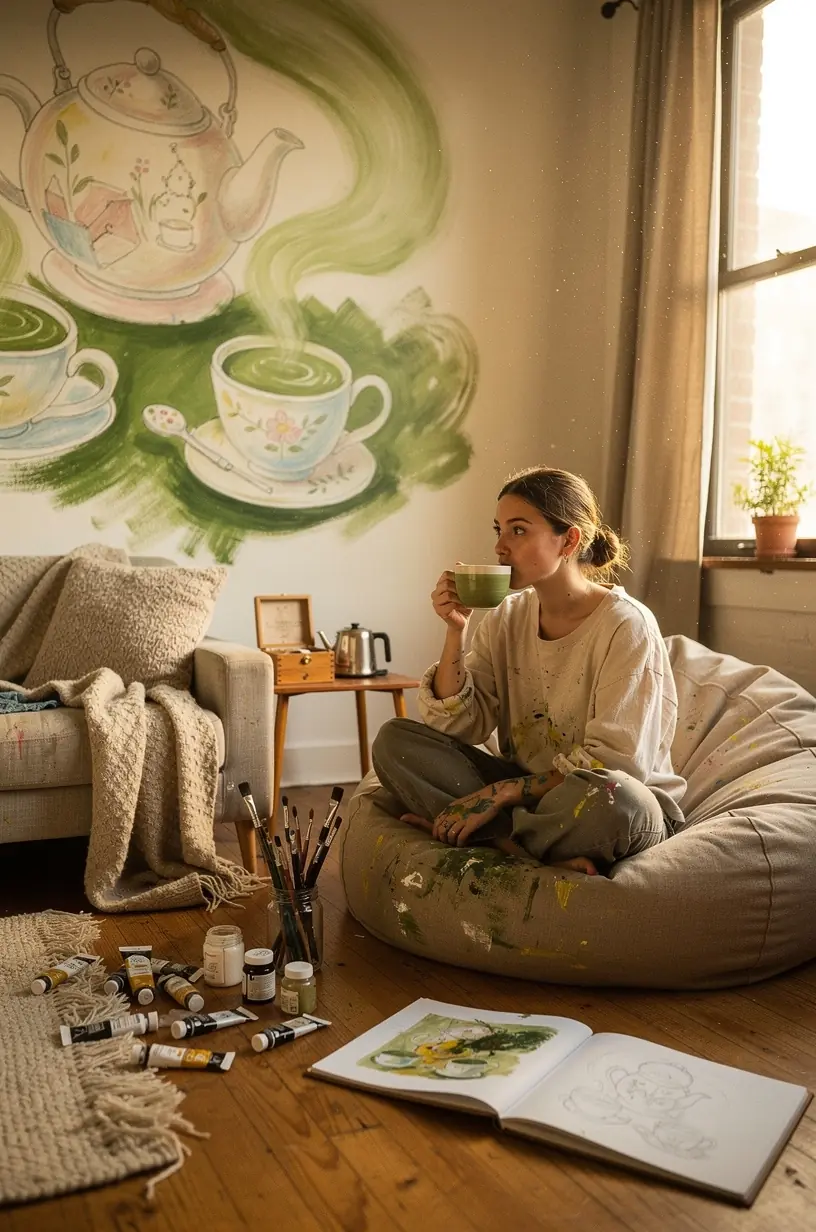 Šilto arbatos puodelio nuotrauka ant medinio stalo ramioje aplinkoje.