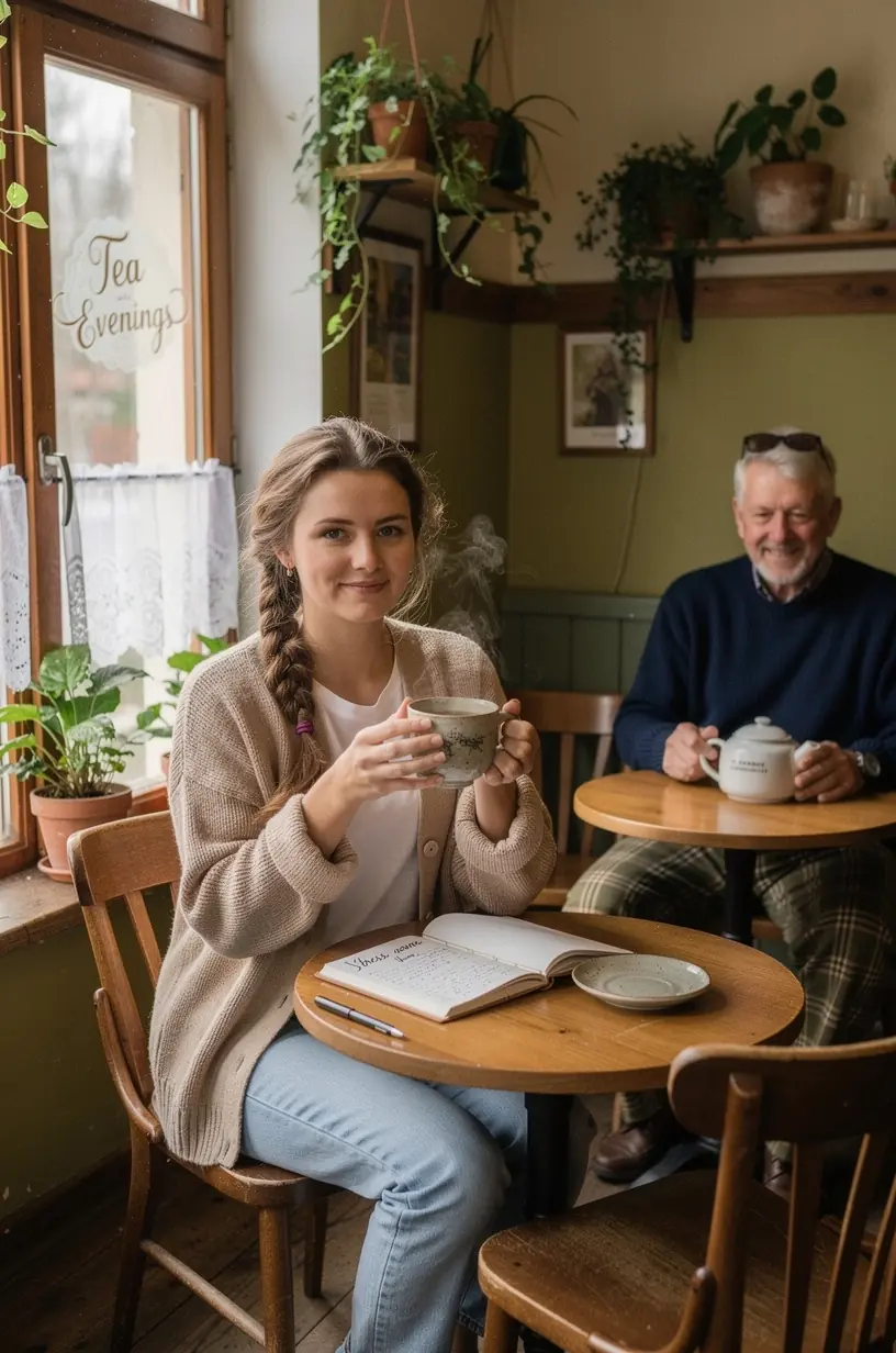 Arbatos lapų artimas planas su šviesos žaismėmis fone.